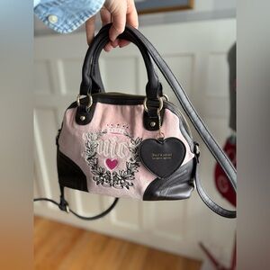 Juicy Couture Pink and Black Heart Logo Satchel with Charm